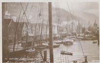 Bergen Tykesbryggen Harbour Boat Boats Norway Vintage Real Photo Postcard