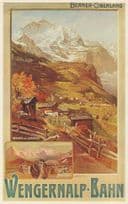Berner Oberland Wengernalp Bahn Switzerland Travel Poster Postcard