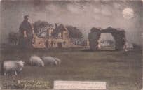 Berwick Abbey Ruins at Moonlight Scottish Nunnery Phillimore Old Postcard