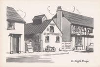 Bicycle Parked at St Osyth Forge Essex Painting 1970s Postcard