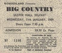 Big Country Ulster Hall Belfast Irish 1989 Concert Ticket