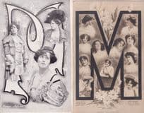 Big The Letter M Edwardian Actress 2x Old Postcard s