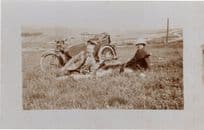 Bike Riders Posing at River Farm Field Antique Motorcycle RPC Postcard