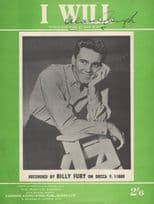 Billy Fury I Will Rare UK 1st Edn Sheet Music