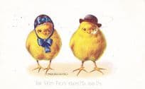 Bird Bowler Hat Yelllow Chick Smoking A Pipe Cigarette Antique Humour Postcard