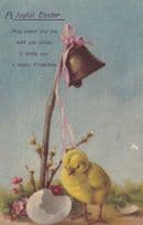 Bird Chick With Neck Bell Machine Gadget Antique Easter Postcard