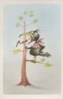 Bird Eating Swallow Swallowing A Worm Comic Postcard