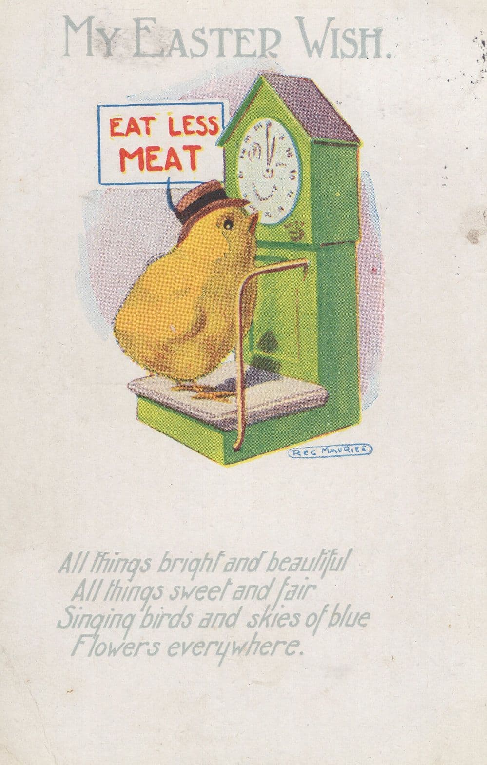 Bird On Speak Your Weight Scales Eat Less Meat Comic Postcard