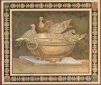 Birds Drinking From Antique Bowl Italian Mosaic Museum Postcard