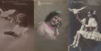 Birds Meditation 3x Antique Children Greeting Postcard s