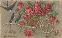 Birds With Metallic Gold Shine Transportation Truck Posh Old Postcard
