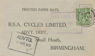 Birmingham 1931 Old BSA Motor Bike Bicycle Shop Postcard
