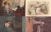 Bizet Guitar Lessons Love Song Medieval Lute 4x Old Music Postcard s