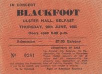 Blackfoot Ulster Hall Belfast Vintage 1985 Irish Concert Ticket