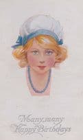 Blue Rubber Bath Hat Fashion Antique Happy Birthday Greetings Postcard