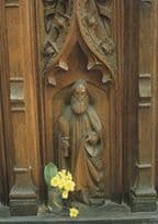 Blythburgh Church Primroses Elderly Man Statue Suffolk Sculpture Postcard