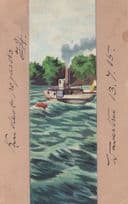 Boat At Wavertree Liverpool Harbour Antique 1905 Painting Postcard