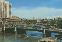 Boats Bridge at Hill Street Harbour Over Singapore River Postcard