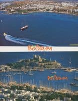 Bodrum Harbour Turkey 2x Aerial Boats Postcard s