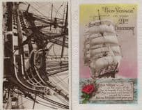 Bon Voyage 21st Birthday Tall Ship Real Photo HMS Victory Postcard