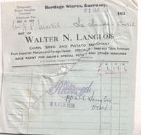 Bordage Potato Seed Fruit Stores Guernsey 1938 Receipt