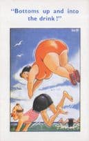 Bottoms Up & Into The Drink Deep Sea Diver 1970s Old Comic Postcard