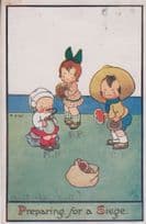 Bow Cowboy Hat Gang Food Bread Baby Buns Bun Bag Comic Antique Comic Postcard