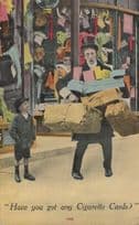 Boy Cigarette Card Collector With Eccentric Man Antique Comic Postcard