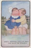 Boy Girl Romance Waterside Temptation Comic Old Postcard