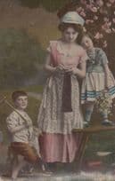 Boy On Toy Rocking Horse With Sharp Tool Old RPC Postcard