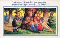 Boy Scout Catches Scouting Leader & Sexy Lady In Camp Old Comic Postcard