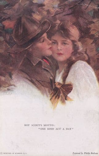 Boy Scouts One Kind Act A Day Scouting Painting Old Postcard