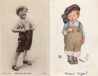 Boy Sick With Cigar Smoking Cheeky Dungarees 2x Comic Old Postcard s