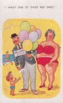 Boy Wants Red Balloons Of Ladies Breasts 1970s Comic Humour Balloon Postcard