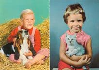 Boy With Basset Hound Child With Kitten Cat 2x 1960s Postcard s