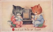 Bread & Milk For Supper Antique Valentines Cat Postcard
