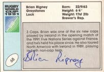 Brian Rigney Ireland Hand Signed Rugby 1991 World Cup Card Photo