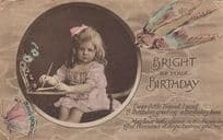 Bright Be Your Birthday Butterfly Bird Antique Greetings Postcard