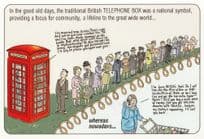 British 1980s Telephone Box Queue Supermarket Trolley Comic Postcard