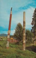 British Columbia Totem Pole Route Skeena Crossing Kitsequekla Indian Postcard