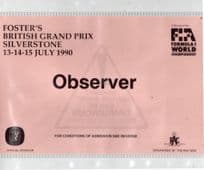 British Grand Prix 1990 Silverstone Private Observer Exclusive Pass