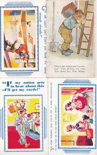 Builder Union Foreman Workers Factory Rights 4x Old Comic Humour Postcard s