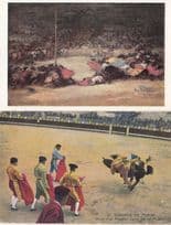 Bullfighter Falling Of Bull Beating Figher Being Killed 2x Old Postcard s
