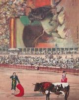 Bullfighting Madrid Stadium Bull Unleashed Being Killed Matador 2x Old Postcard