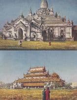 Burmah Ananda Pagoda Golden Kyoung 2x Tucks Oilette Postcard s