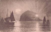 Bursting Double Sunset At Bass Rock Phillimore Ships Scottish Postcard