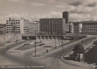Bus Stop Arne Garborgs Plass Oslo Old Norway Real Photo Postcard