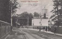 Bus Tram Lowestoft Suffolk Passing Lighthouse Antique Transportation Postcard