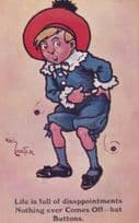 Buttons of Cinderella Fame Stuck On Clothes Antique Comic Postcard