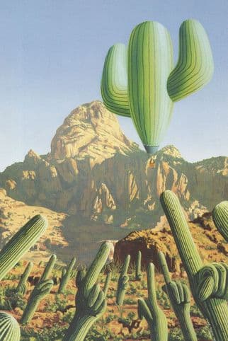 Cactus Plant Hot Air Balloon Painting Postcard